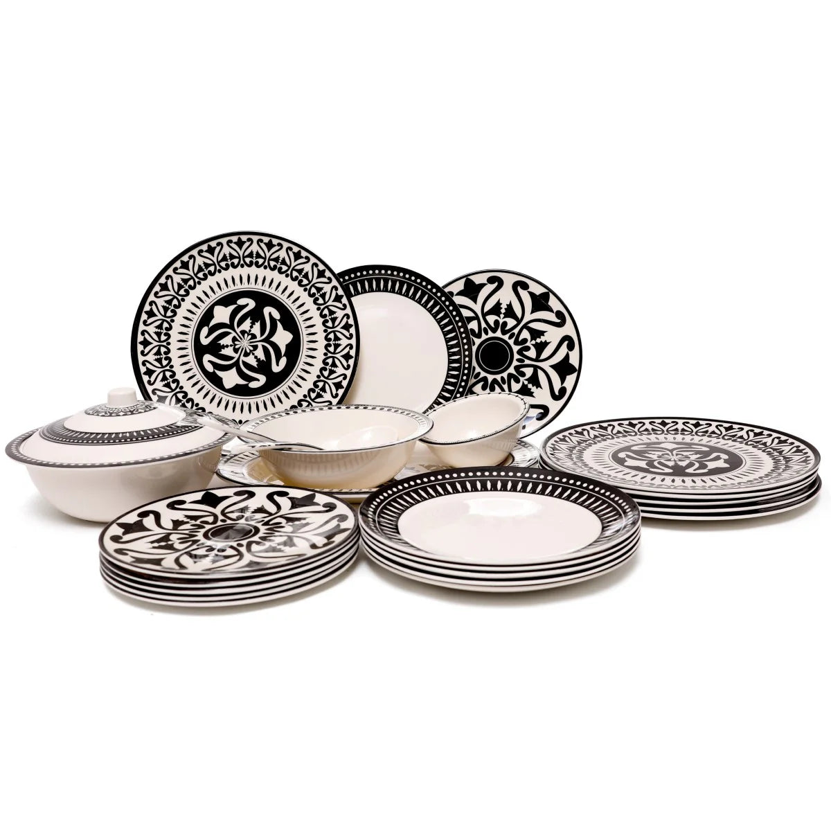 Dinner Set Monochrome Black - Modern Matte Finish Ceramic Serving Set for 6