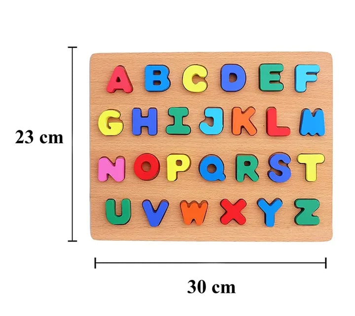 4-in-1 Wooden Learning Board – Letters, Numbers, Shapes & Puzzles for Kids!