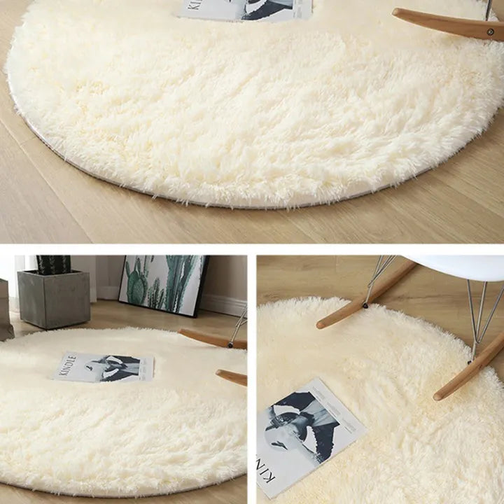 Fluffy Wool Rug - Faux Fur Round Mat for Living Room & Bedroom Decor