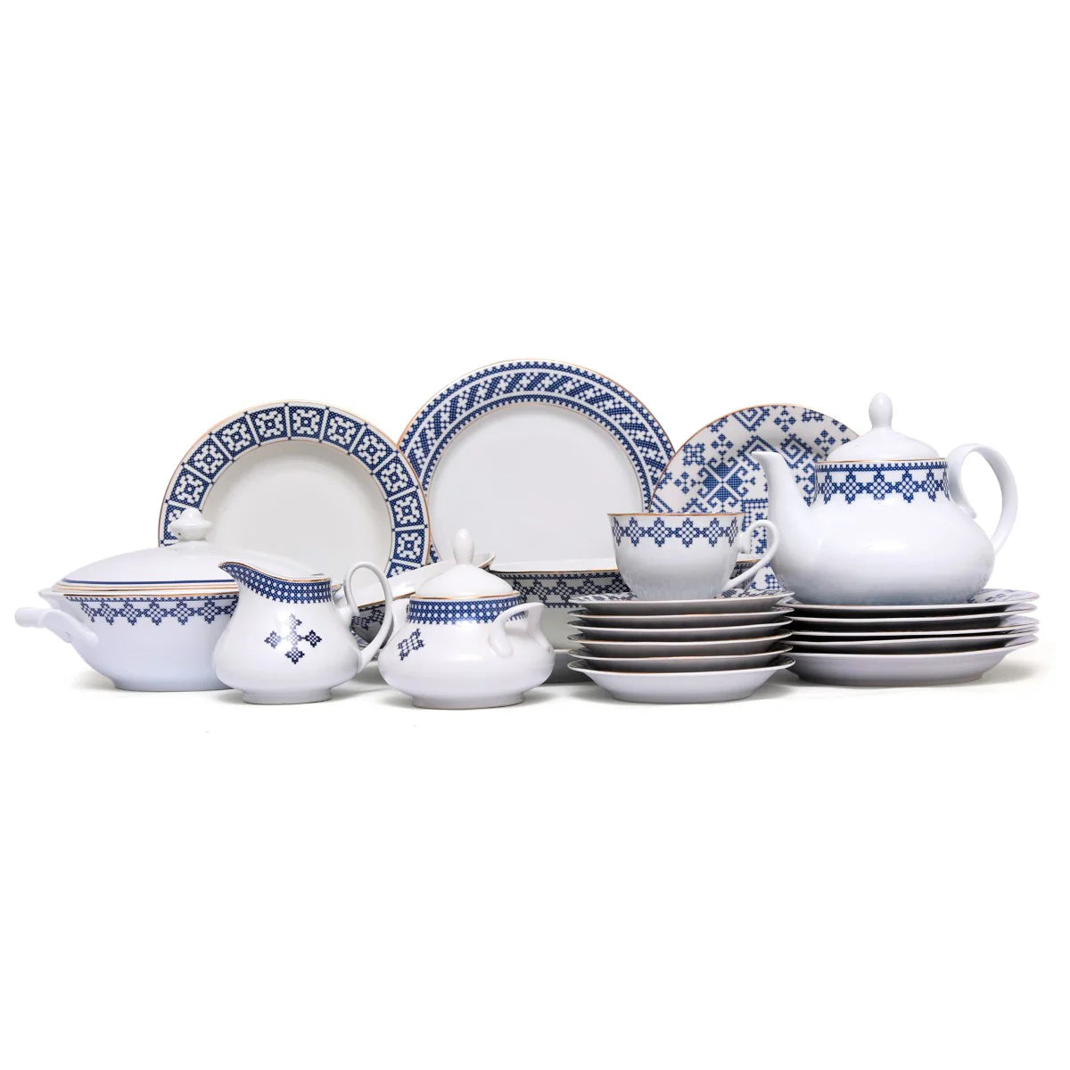 45Pcs Dinner Set Blue Sapphire - Complete Ceramic Tableware Collection for Family & Guests