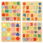 4-in-1 Wooden Learning Board – Letters, Numbers, Shapes & Puzzles for Kids!