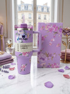Floral Stanley Style Quencher Tumbler 40oz – Lavender Blossom Stainless Steel Travel Mug with Handle