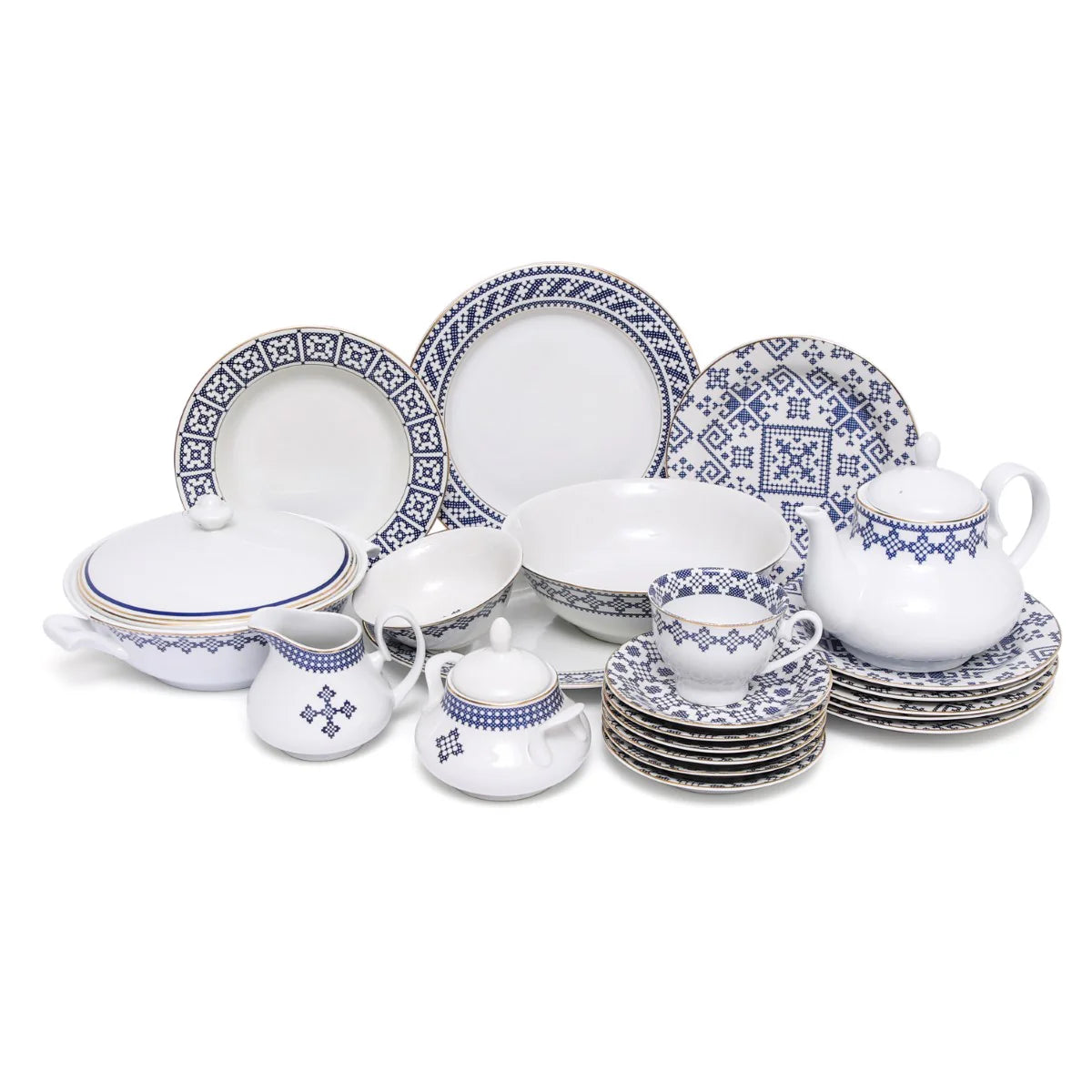 45Pcs Dinner Set Blue Sapphire - Complete Ceramic Tableware Collection for Family & Guests