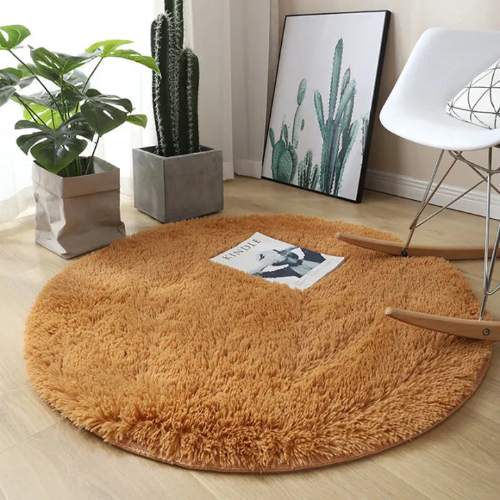 Fluffy Wool Rug - Faux Fur Round Mat for Living Room & Bedroom Decor