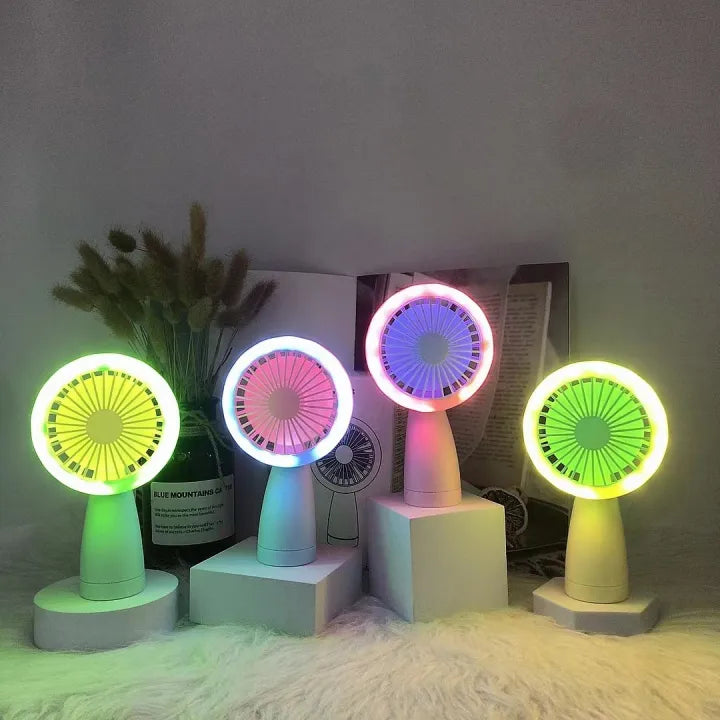 Keep Smiling USB Rechargeable Mini Fan – Portable Fan with LED Circle Light for Travel & Home!