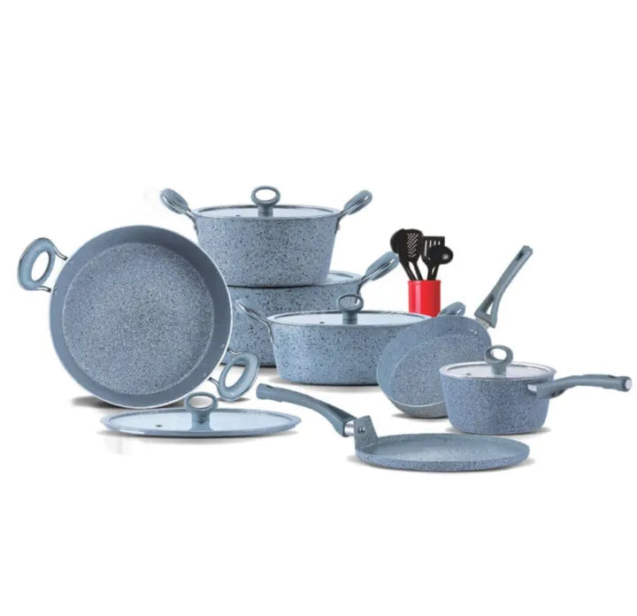 SK Signature Non-Stick Cookware Set - 16-Piece Grey Premium Kitchen Set for Modern Homes