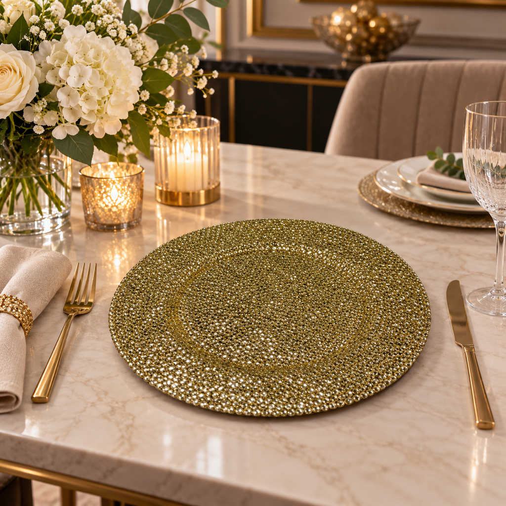 Gold Textured Round Decorative Serving Plate