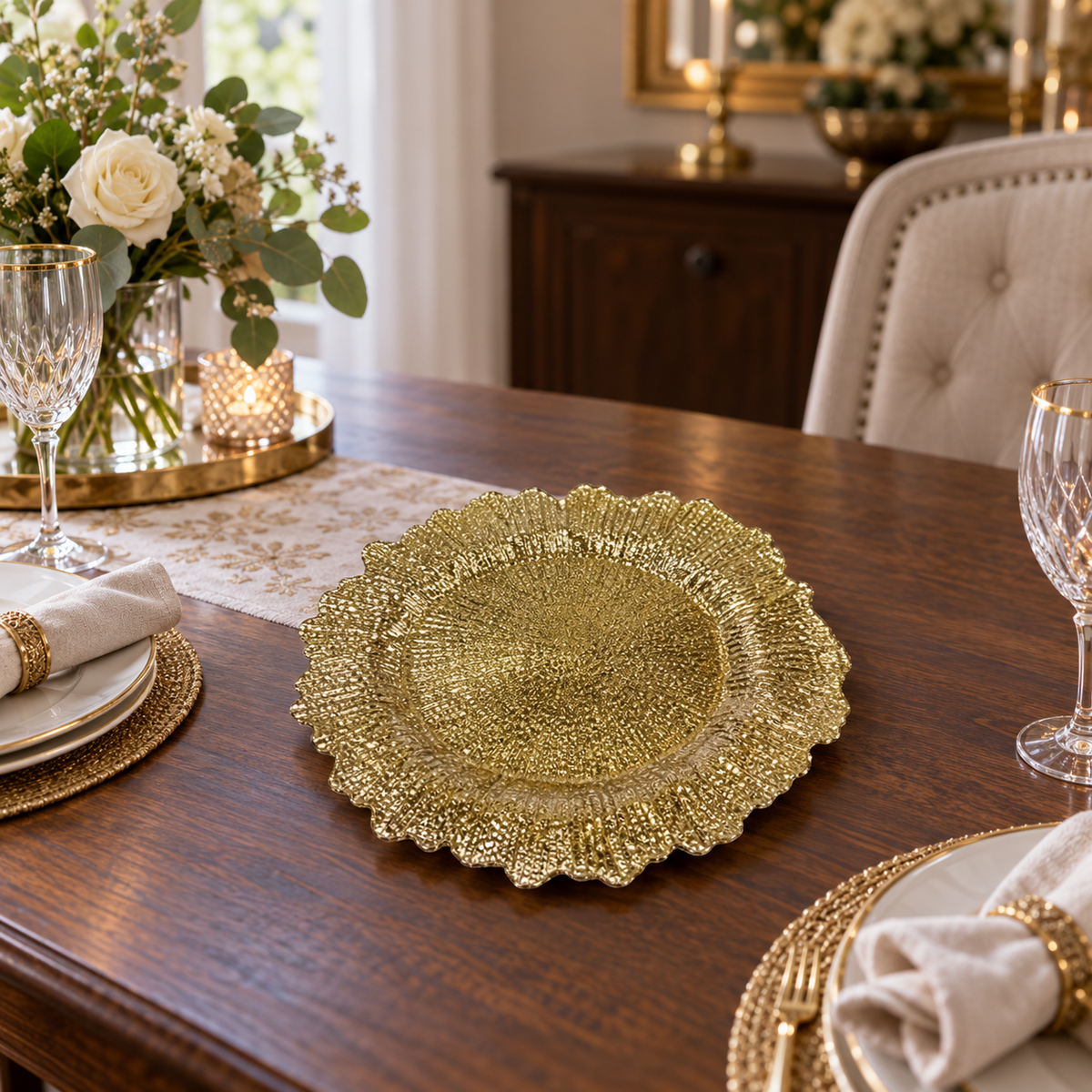 Gold Ornate Scalloped Decorative Serving Plate