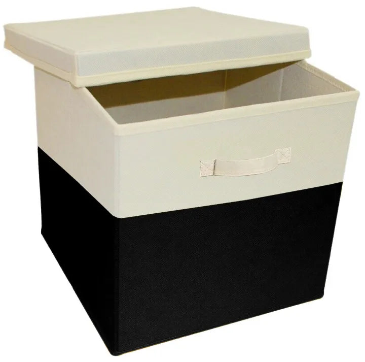 Foldable Fabric Storage Box with Lid - Multipurpose Organizer with Handles for Home & Office