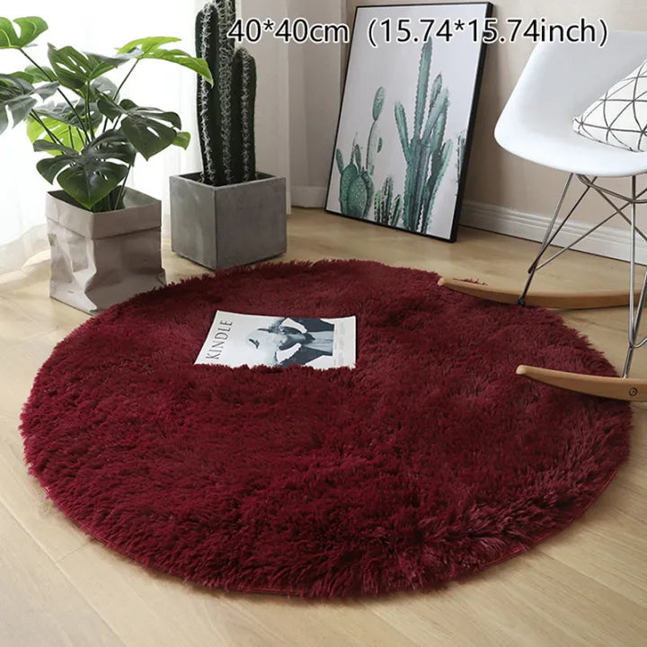 Fluffy Wool Rug - Faux Fur Round Mat for Living Room & Bedroom Decor