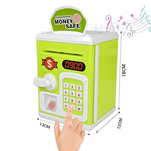Money Safe for Kids with Fingerprint Sensor - Educational Savings Bank with Digital Lock & Password Protection