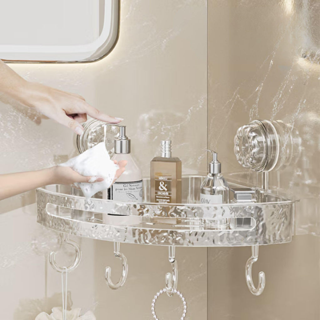 ACRYLIC WATERPROOF BATHROOM SHELF – NO DRILLING SHOWER CADDY RUST-PROOF STORAGE RACK FOR BATHROOM ACCESSORIES