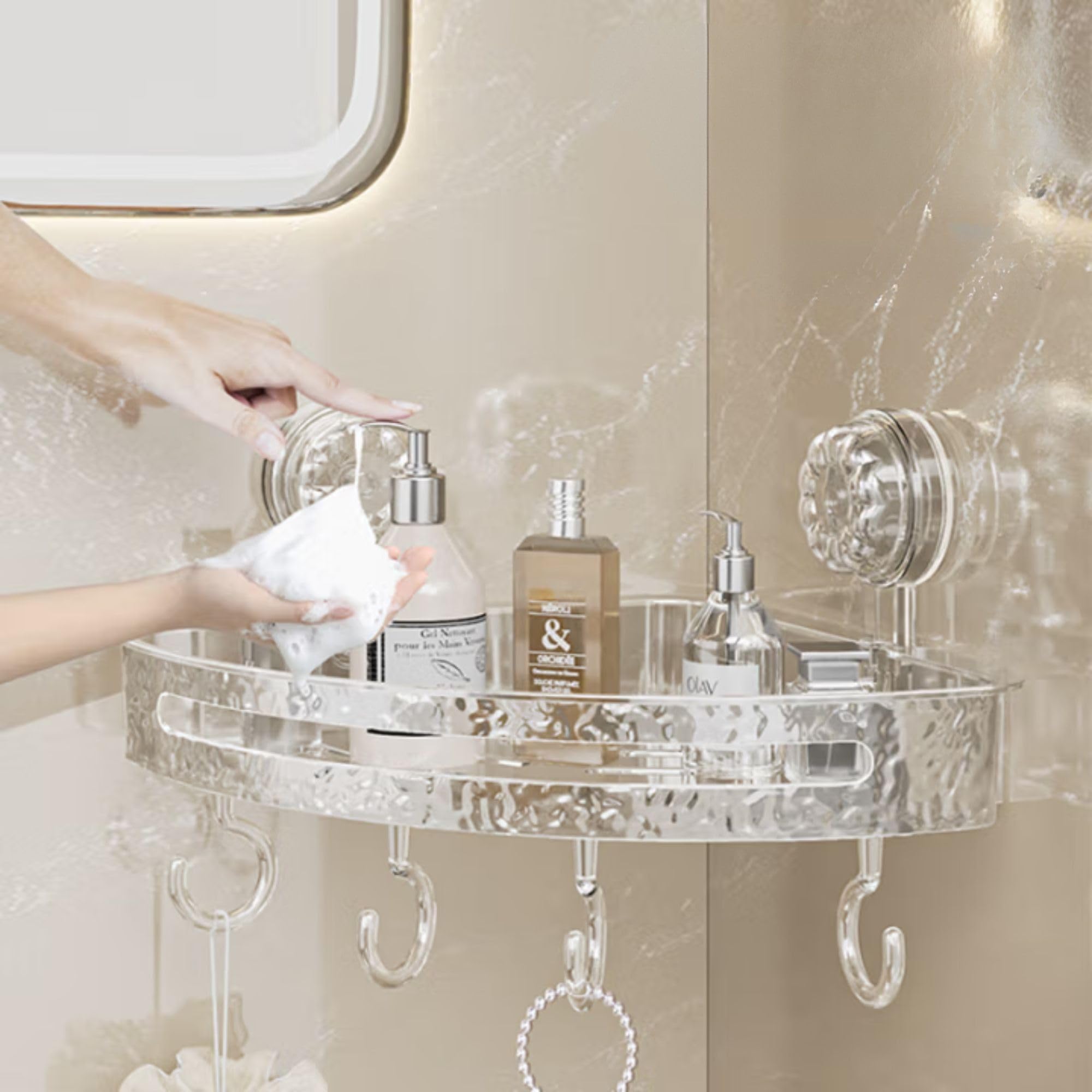 ACRYLIC WATERPROOF BATHROOM SHELF – NO DRILLING SHOWER CADDY RUST-PROOF STORAGE RACK FOR BATHROOM ACCESSORIES