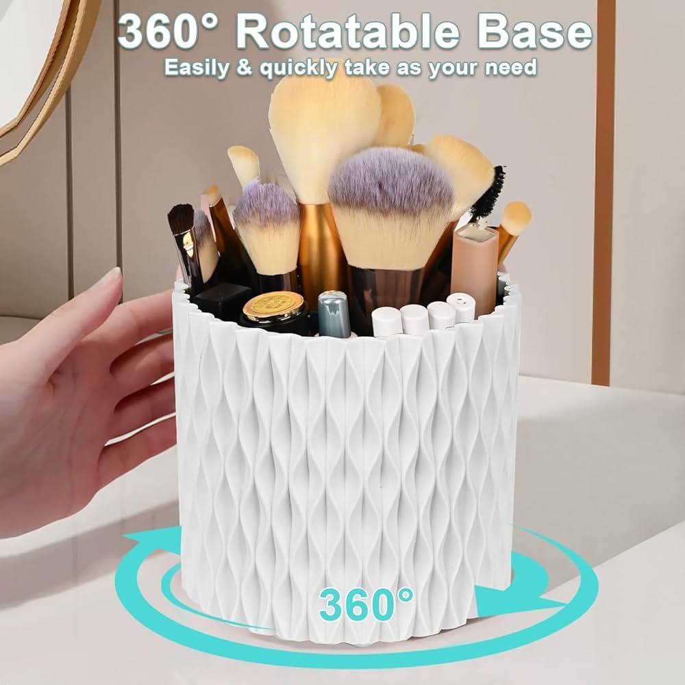 Rotating Cosmetic Brush Holder Organizer – 360° Makeup Brush Storage Stand for Vanity & Bathroom