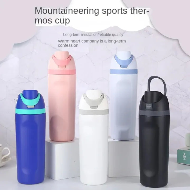 Keep Smiling 650ml Double-Wall Insulated Coffee Cup – Leakproof Thermal Mug with Straw & Handle!