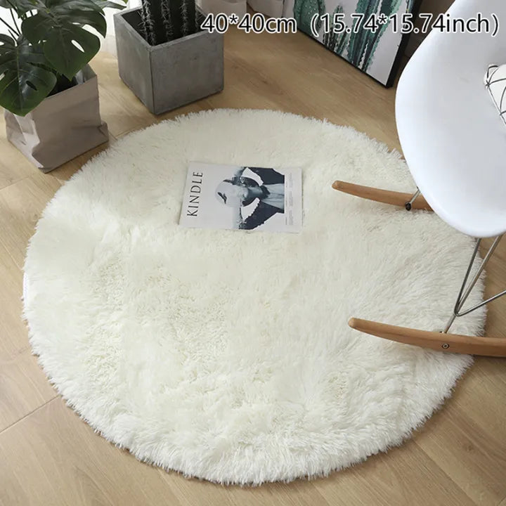 Fluffy Wool Rug - Faux Fur Round Mat for Living Room & Bedroom Decor