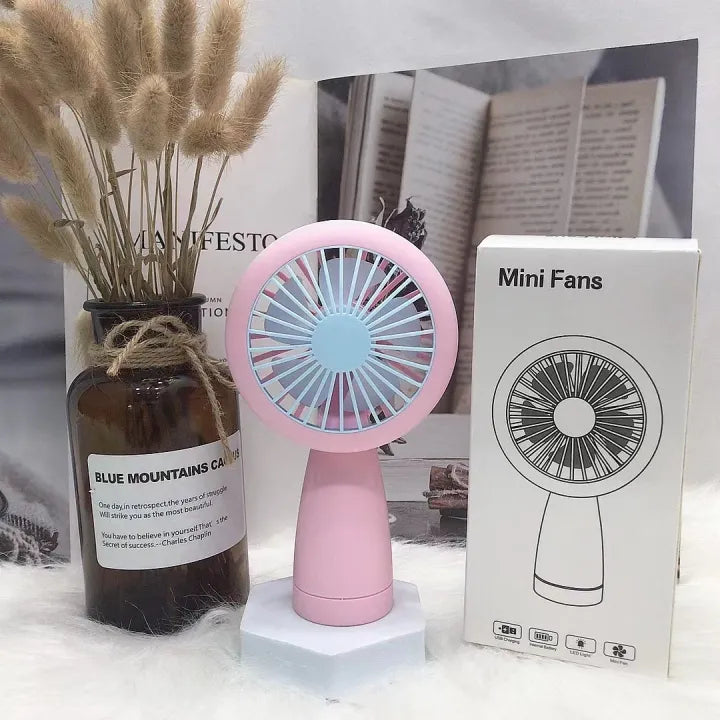 Keep Smiling USB Rechargeable Mini Fan – Portable Fan with LED Circle Light for Travel & Home!