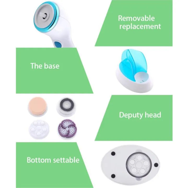 4-in-1 Facial Cleansing Brush - Electric Sonic Vibration Face Massager & Makeup Brush