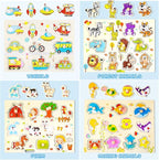 Keep Smiling Wooden Peg Puzzles – 8-in-1 Alphabet, Number, Animal & Vehicles Set for Kids!