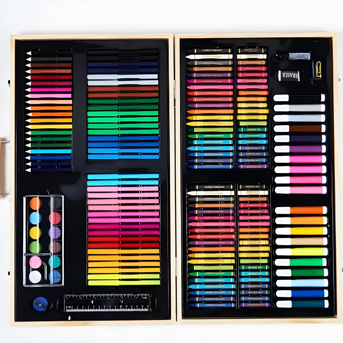 Deluxe 220-Piece Art & Craft Mega Set with Wooden Case – All-in-One Drawing & Painting Kit for Kids