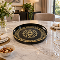 Round Black and Gold Geometric Serving Tray