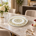 Round White and Gold Geometric Serving Tray