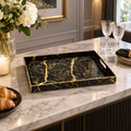 Rectangular Black Marble-Effect Serving Tray with Gold Detail