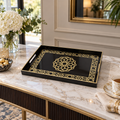 Rectangular Black and Gold Geometric Serving Tray