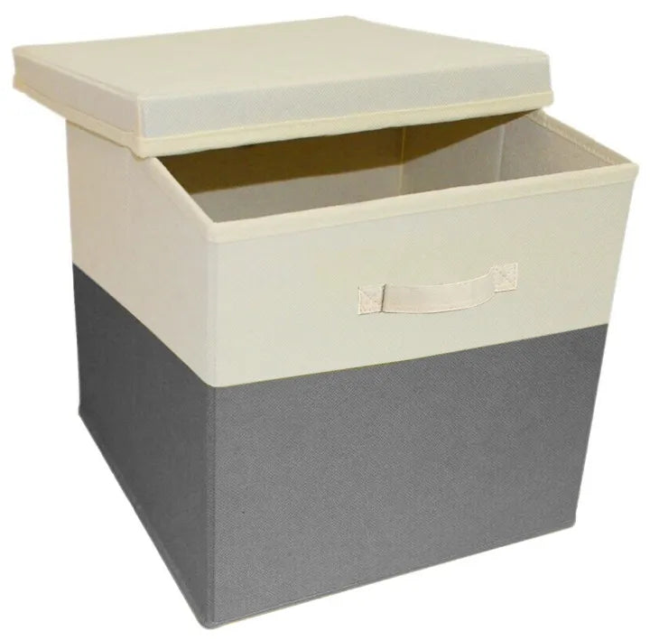 Foldable Fabric Storage Box with Lid - Multipurpose Organizer with Handles for Home & Office