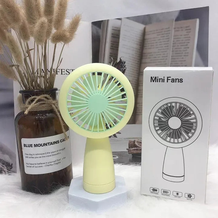 Keep Smiling USB Rechargeable Mini Fan – Portable Fan with LED Circle Light for Travel & Home!