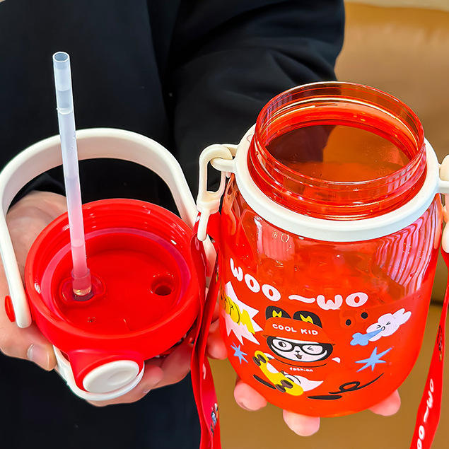 1000ml Cartoon Water Bottle – Double Straw Portable Bottle for Kids!