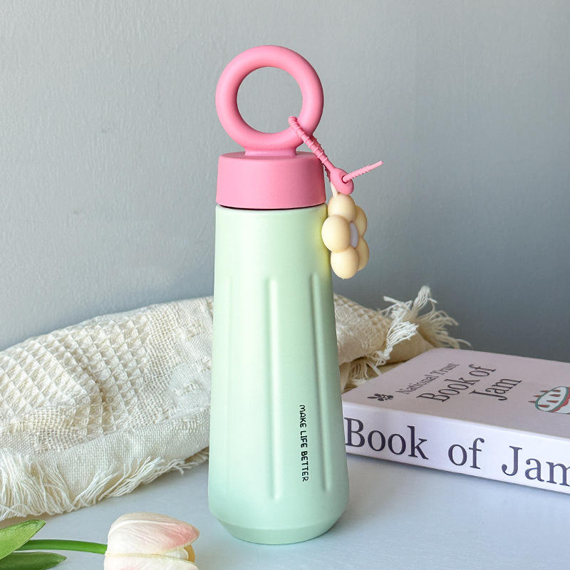 450ml Stainless Steel Flower Thermos - Cute Student Portable Water Bottle with Round Handle