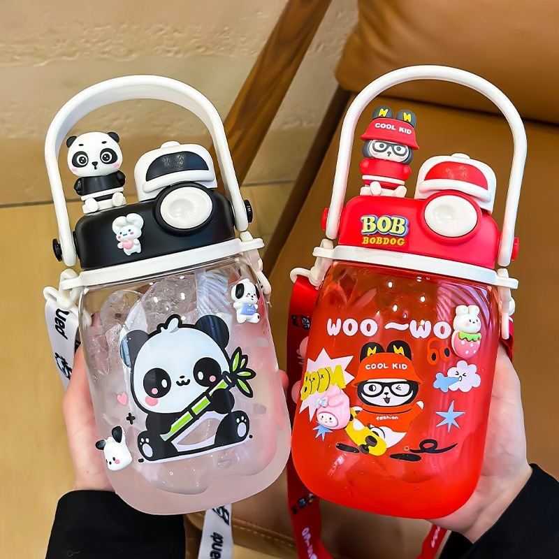 1000ml Cartoon Water Bottle – Double Straw Portable Bottle for Kids!