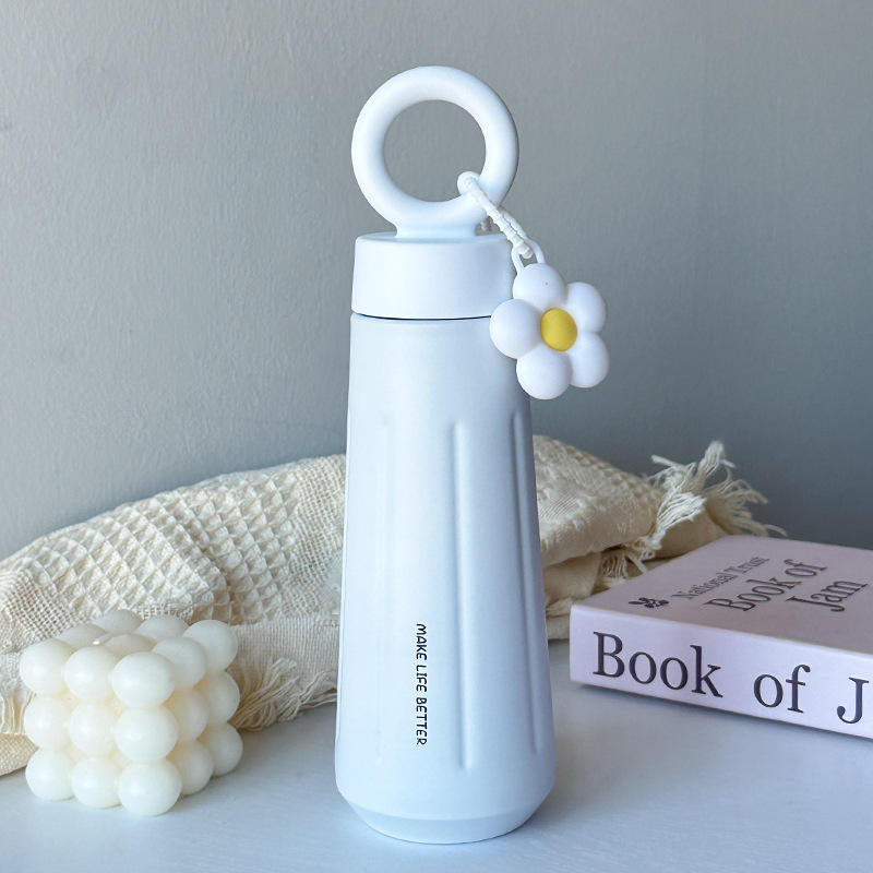 450ml Stainless Steel Flower Thermos - Cute Student Portable Water Bottle with Round Handle