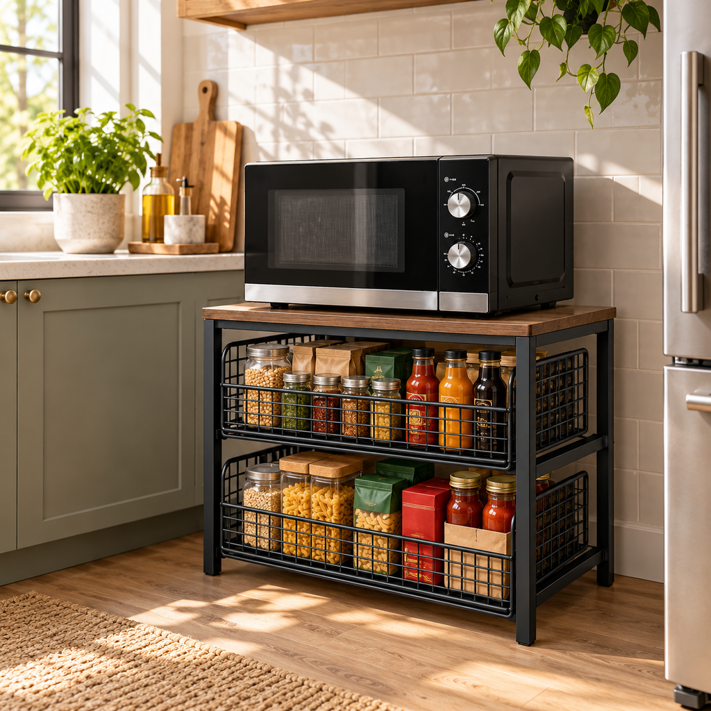 2-Tier Pull-Out Wire Basket Kitchen Countertop Organizer