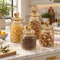 3-Piece Heart Lid Glass Storage Jar Set – Embossed Kitchen Containers