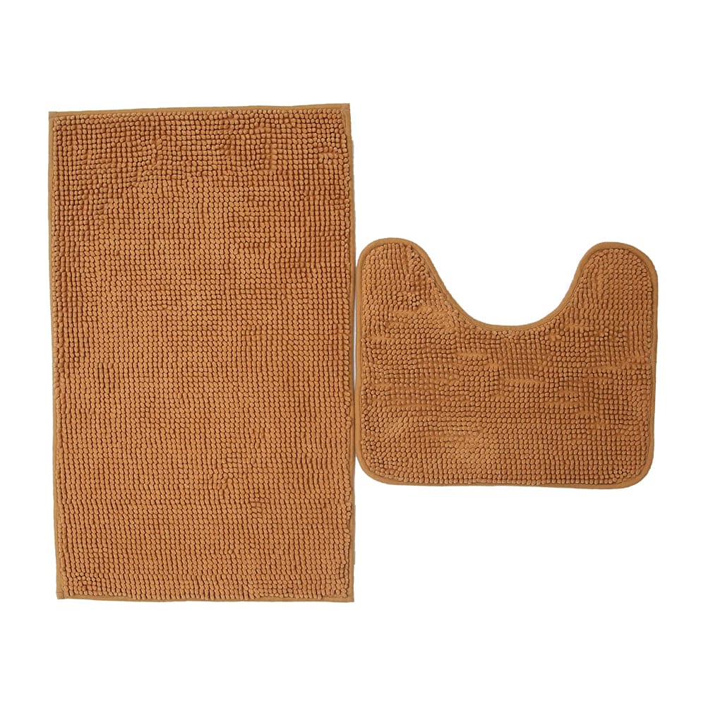 Anti-Slip Floor Chenille Bath Set 3pc - Soft Absorbent Bathroom Mat & Lid Cover