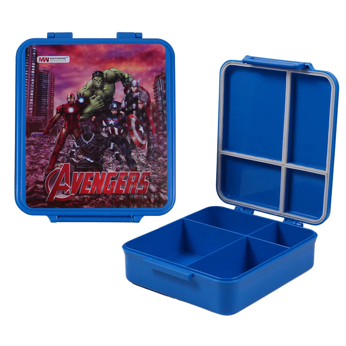 1pc Kids Munch Box – 4-Compartment Bento Lunch Box with Cartoon Prints