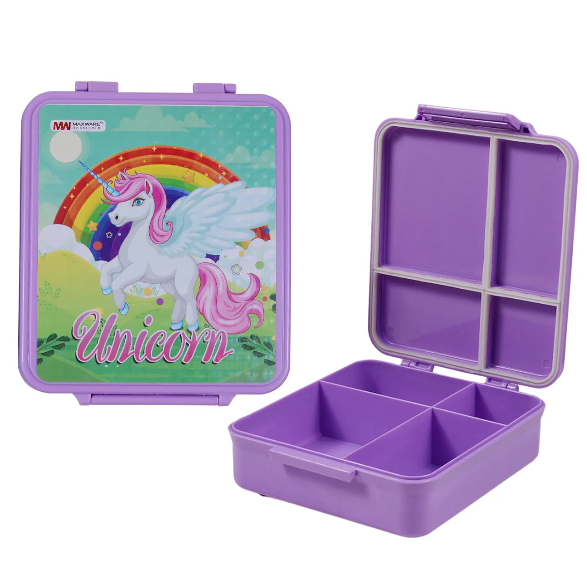 1pc Kids Munch Box – 4-Compartment Bento Lunch Box with Cartoon Prints