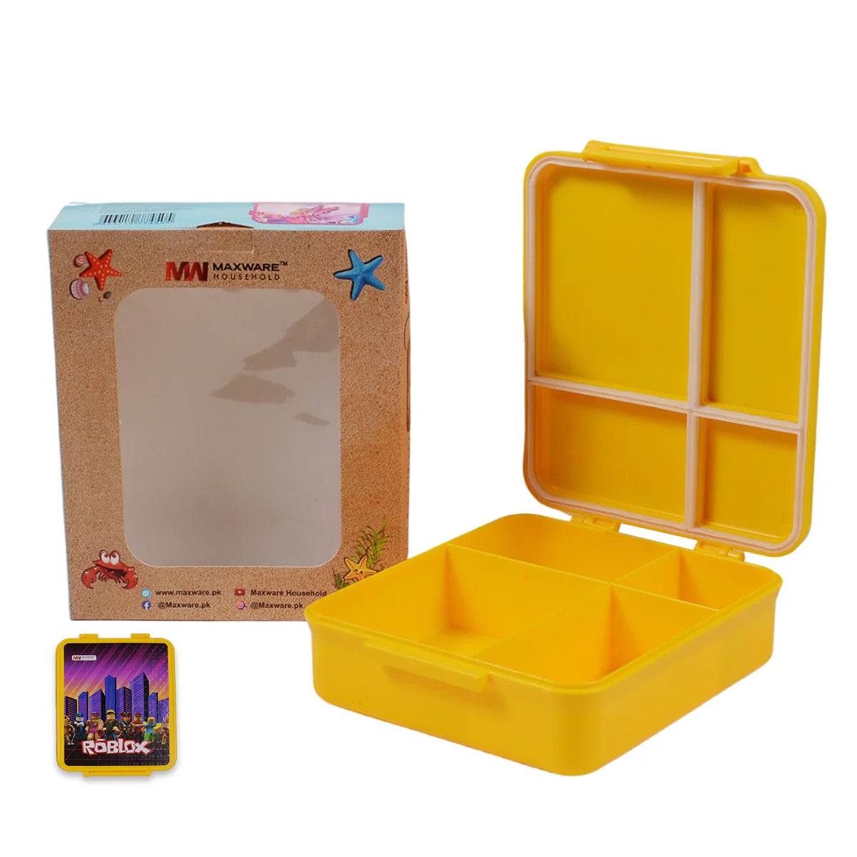 1pc Kids Munch Box – 4-Compartment Bento Lunch Box with Cartoon Prints