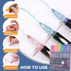 Double Line Metallic Shimmer Markers – 12 Self-Outline Pens for Art & Crafts!
