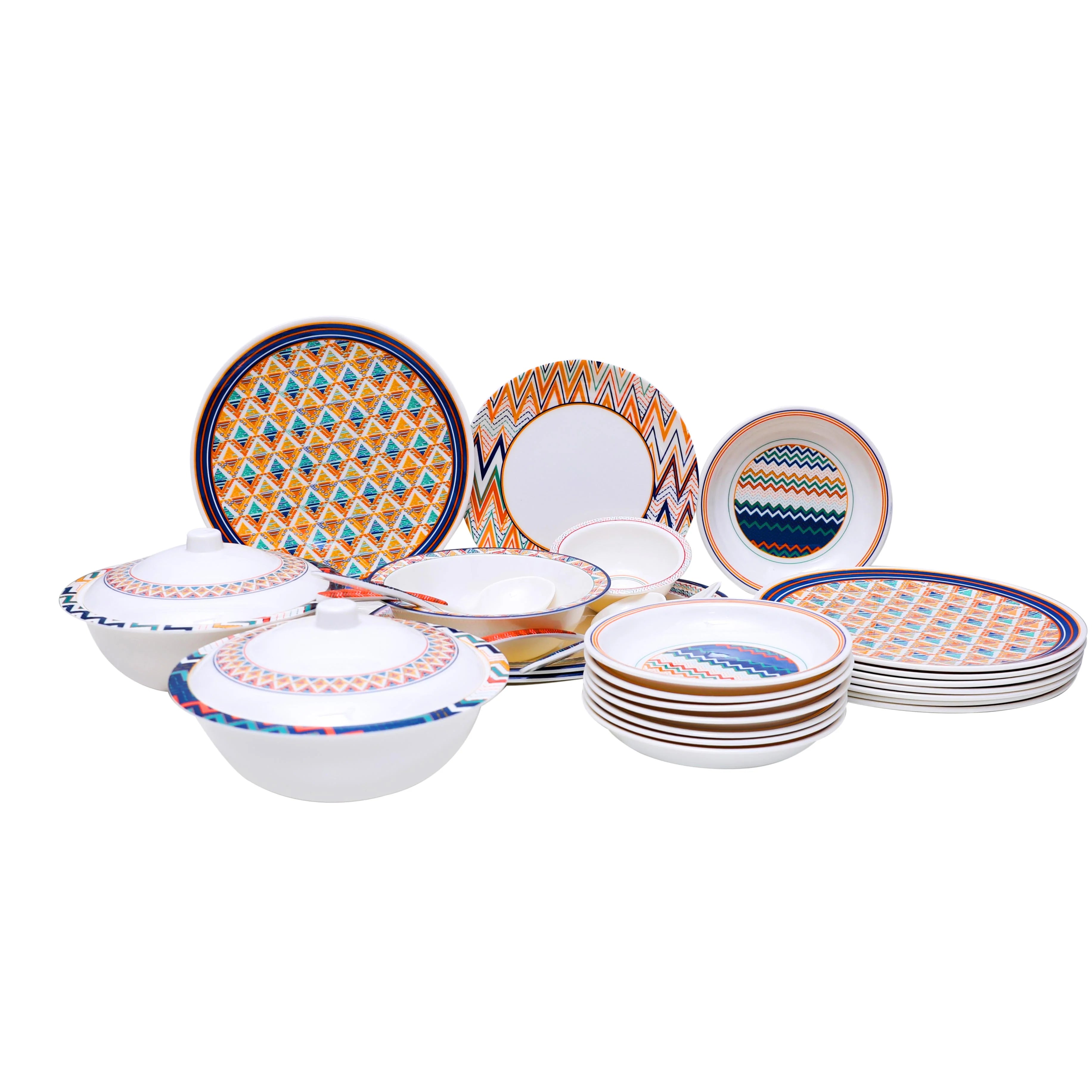 Coloured Chevron Dinner Set - Modern Ceramic Tableware for Everyday Dining & Special Occasions