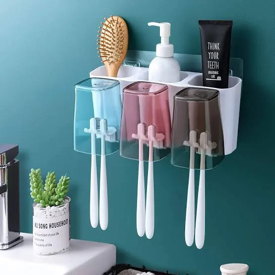Wall-Mounted Toothbrush Storage Holder with Automatic Toothpaste Dispenser – Multi-Function Bathroom Organizer Set