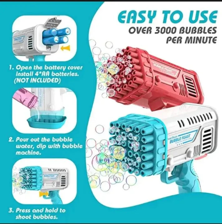 Gatling Bubble Gun – 32-Hole Automatic Bubble Machine for Outdoor Fun!