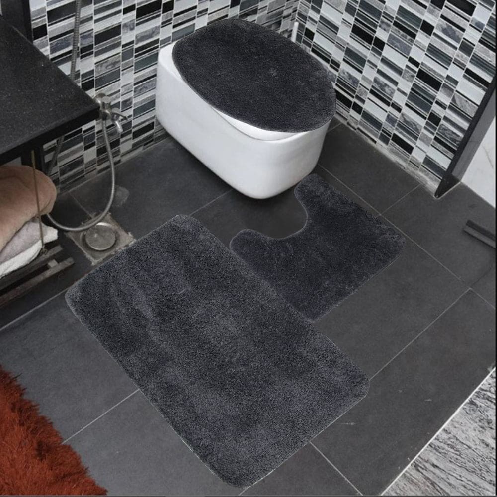 Microfiber Thick Pile Anti-Slip Bath Mat Set (3pc) - Soft & Absorbent Bathroom Floor Mats