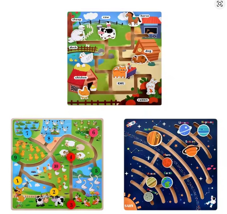 Wooden Maze Planet Puzzle – Fine Motor Skill Toy for Preschool Kids!