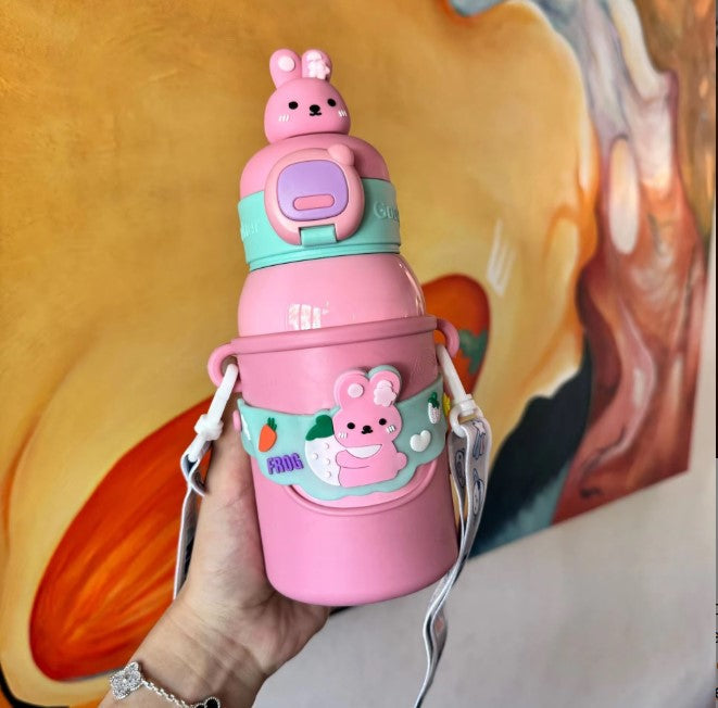 Cartoon Doll Thermos – 600ml Insulated Stainless Steel Water Bottle with Straw!