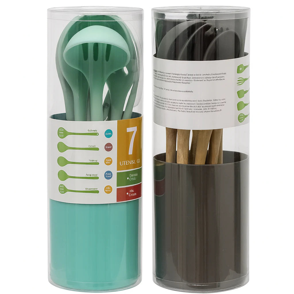Rongjian 7-Piece Silicone Kitchen Tool Set with Wooden Handles – Heavy Duty (Black & Blue Variants)