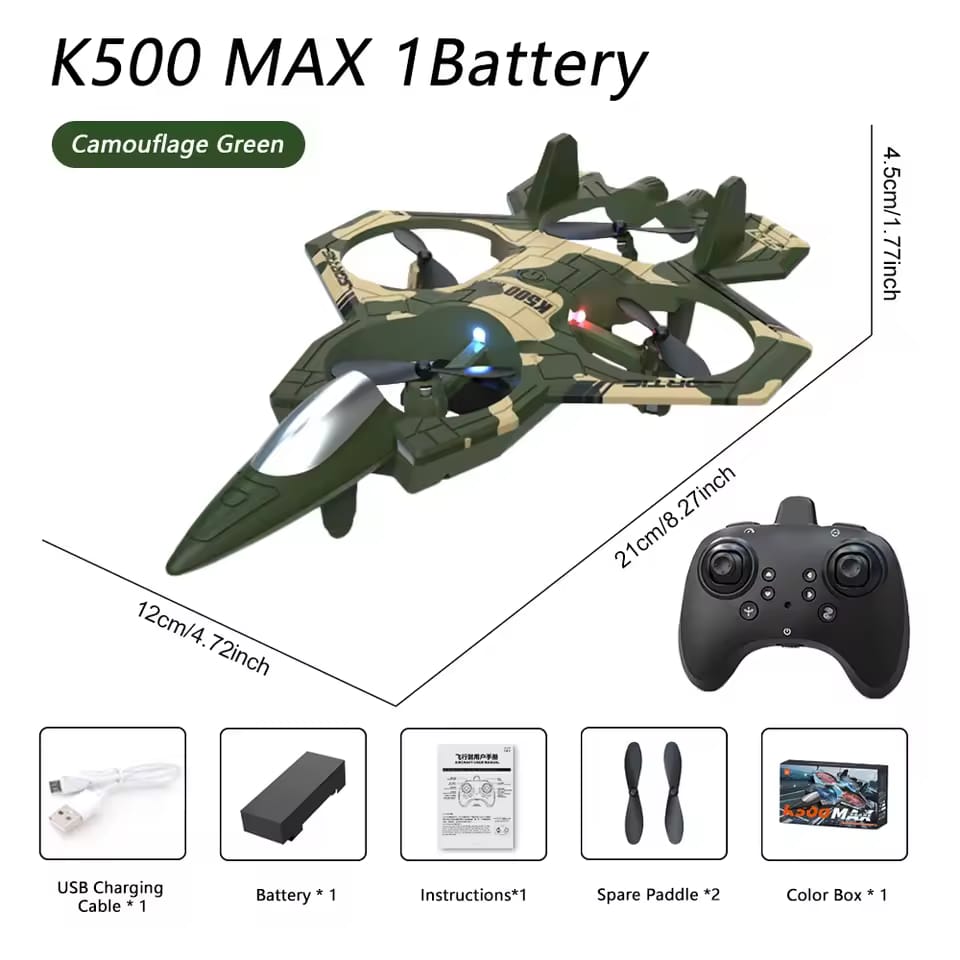 K500 MAX RC Fighter EPP Foam 2.4G Remote Control Stunt Glider 360 ° Rolling Flight Flying Airplane with LED Toys for Kids Boys