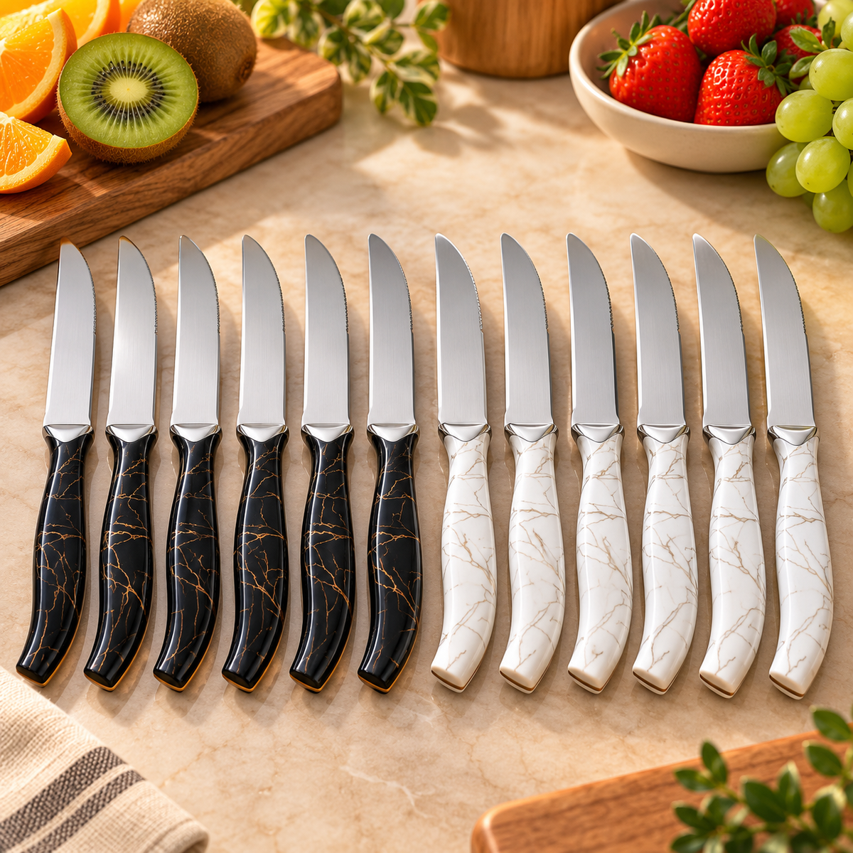 12-Piece Marble Handle Stainless Steel Knife Set